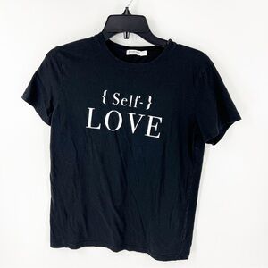 ✅ STRADIVARIUS BLACK "SELF LOVE" SHORT SLEEVE T-SHIRT SIZE  LARGE